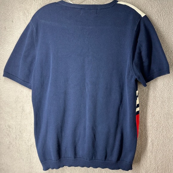 Alfred Dunner Red White Blue Patchwork Knit Rhinestone Short Sleeve Top S - Picture 2 of 4